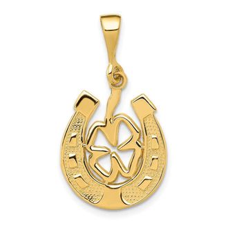 Diamond2Deal 14k Yellow Gold Clover in Horseshoe Pendant