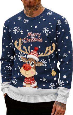 Generic Mens Christmas Printed Crewneck Sweatshirt Funny Holiday Long Sleeve Jumper Casual Festive Pullover Winter Tops Xmas Graphic Tee Novelty Reindeer Swea