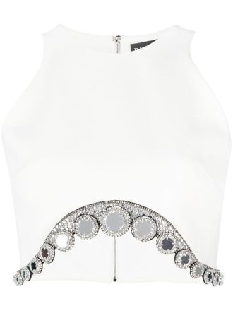 DAVID KOMA Crystal Tentacle cropped top - women - Viscose/Acetate/Elastane/Polyester/Elastane/Acrylic/glass - 10 - White