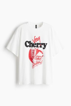 H&M Oversized T-Shirt mit Print - Weiss/Coca-Cola