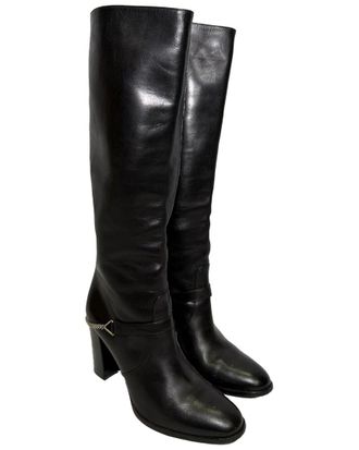 Saint Laurent Saint Laurent Womens Leather Chain Detail Tall Boot (Authentic Pre-Loved)
