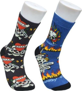 Ed Hardy Flaming Skull 360 Print Full Cushion Crew Sock 2-Pack in Blue at Nordstrom
