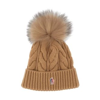 Moncler Beanies, female, Beige, Size: ONE SIZE Pompon Braided Cap