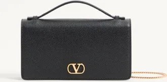 Valentino Garavani Portafoglio Con Catena VLogo Signature In Vitello Granato Donna NERO UNI