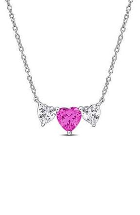 Delmar Sterling Silver Lab Grown Pink & White Sapphire Heart Pendant Necklace at Nordstrom Rack