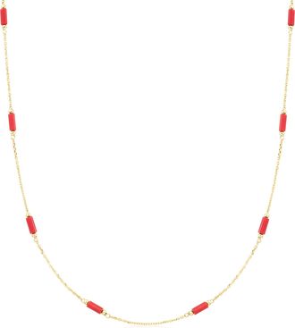 Ross-Simons Italian Red Coral Bead Station Necklace in 18kt Yellow Gold