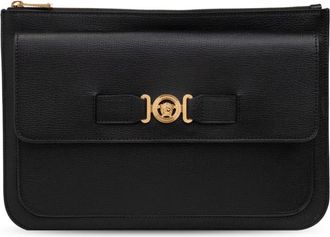 Versace Leren aktetas - Heren - Clutches - Zwart - ONE Size - Leer - Tassen