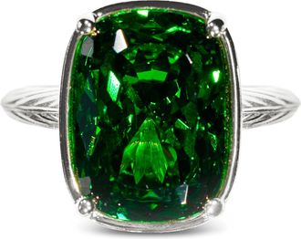 Sterling Forever Sterling Silver Elongated Cushion Emerald CZ Cocktail Ring