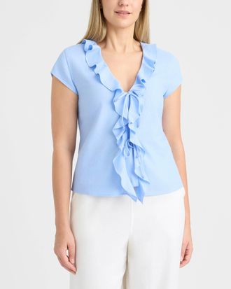 Ellen Tracy Womens Frilled Tie-Front Top
