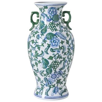 Beliani Jarr&oacute;n Para Flores Florero Accesorio Decorativo De Porcelana Blanco Y Azul Segowia