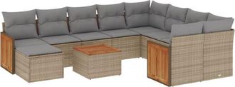 vidaXL Set De Sof&aacute;s De Jard&iacute;n 11pzas Con Cojines Rat&aacute;n Sint&eacute;tico Beige Vidaxl