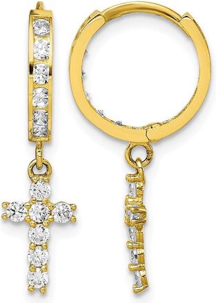Diamond2Deal 10K Yellow Gold Round Cubic Zirconia Cross Hoop Earrings