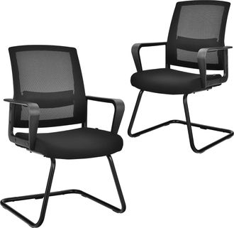 Costway Costway Set De 2 Silla De Conferencia, Silla De Reuni&oacute;n Con Base Resistente Con Forma De Trineo, Sillas Cantilever Con Respaldo Ergon&oacute;mico Y Asiento A