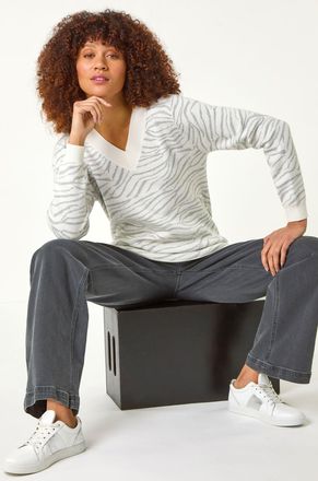 Roman Animal Contrast Print Knit Jumper