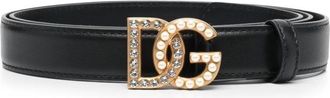 Dolce & Gabbana Crystal Logo Belt - Dames - Riemen - Zwart - 95 CM - Leer - Accessoires