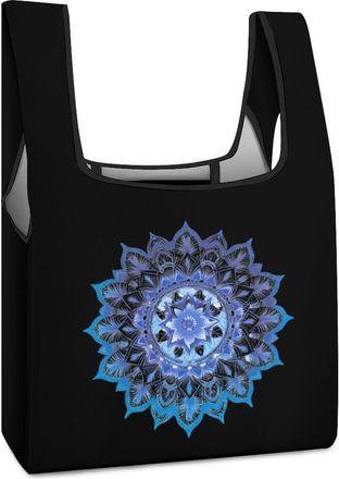 Generic Blue Gradient Flower Reusable Shopping Bags Lightweight Foldable Grocery Bag Polyester Washable Tote Bag