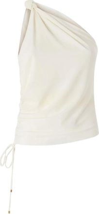 Pinko Pinko, Tops, Dames, Wit, S, Leer, One-shoulder Top met Ruches