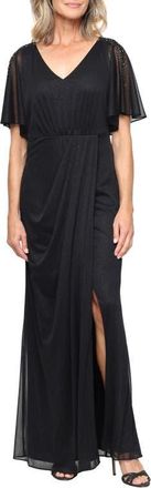 S.L. Fashions Draped Glitter Mesh Gown in Black at Nordstrom, Size 14P