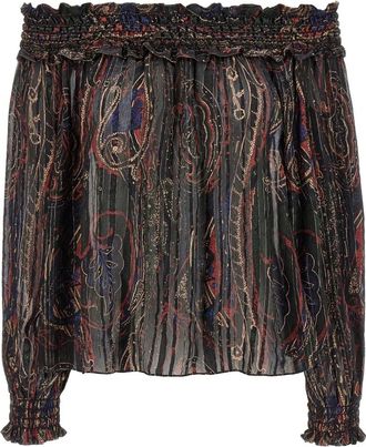 Saint Laurent Geplooide blouse in Lurex Paisley zijde - Dames - Blouses - Veelkleurig - S - Overhemden