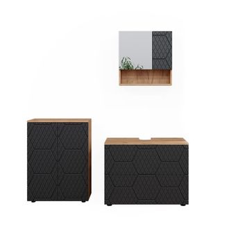 Vicco Conjunto De Muebles De Ba&ntilde;o Irma, Rayas Antracita, 3 Partes, Con Base De 80 Cm
