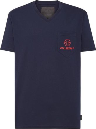 Philipp Plein T-shirt V-Neck - Heren - T-shirts - Blauw - 2XL - Katoen - Tops