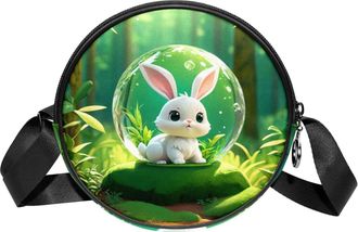 Generic Circle Crossbody Bag for Women, Rabbit Crystal Ball Small Sling Bag Daypack with Zipper Adjustable Shoulder Straps Casual Ladies Girls Round Purse