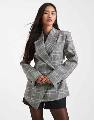 Asos Blazer sartoriale da abito stretto in vita grigio a quadri