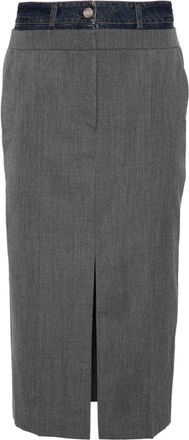 Juun.J layered midi skirt - women - Polyester/Wool/Cotton - 36 - Grey