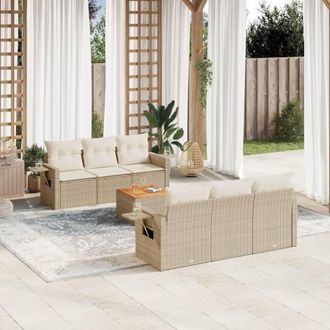 vidaXL Vidaxl - Set Sof&aacute;s De Jard&iacute;n 7 Piezas Y Cojines Rat&aacute;n Sint&eacute;tico Beige