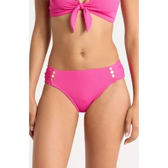 Robin Piccone Amy Side Tab Bikini Bottoms in Dragon Fruit at Nordstrom, Size X-Small