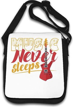 Generic Music Never Stops Guitar Logo Shoulder Bag White