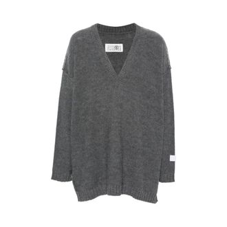 Maison Margiela V-neck Knitwear, female, Gray, Size: S V-neck Sweater
