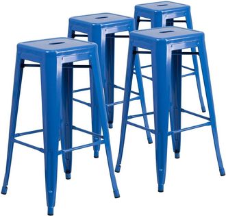 Flash Furniture 4 Pk. 30 High Backless Blue Metal Indoor-Outdoor Barstool with Square Seat