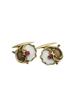 Bespoke 14k Gold Art Nouveau Antique Russian Ruby Cufflinks
