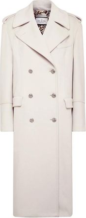 Philipp Plein Lange Jas van Wol met Kristallen Schedel - Dames - Mantel - Beige - L - Wol - Jassen