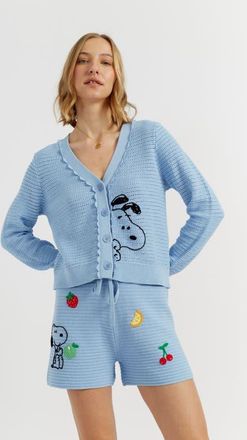 Chinti and Parker Cotton Snoopy Crochet Peekabo Cardigan in Light Blue at Nordstrom, Size X-Large