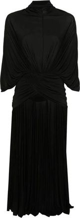 Jean Paul Gaultier Maxi jurk met hoge hals en draperie - Dames - Maxi kleedjes - Zwart - S - Leer - Kleedjes