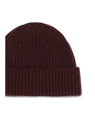 Brunello Cucinelli M2293900 Cashmere Ribbed Beanie - Burgundy