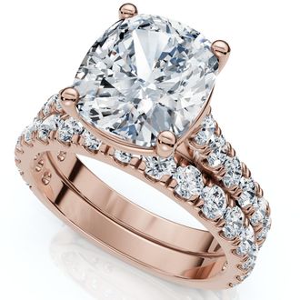 Pompeii3 Certified 4Ct Cushion Diamond Engagement Wedding Ring Set 14k Gold/PT Lab Grown