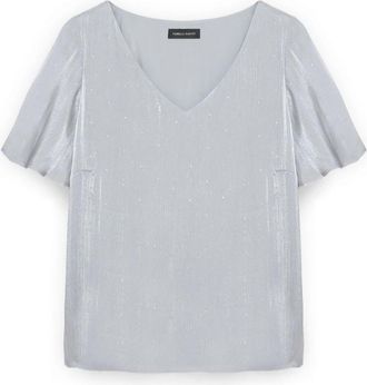 Fiorella Rubino Blouse met metallic textuur en lichte spikkels - Dames - Blouses - Grijs - XL - Polyester - Overhemden