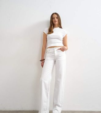 Topshop Tall Ember - Jeans dritti a vita bassa bianchi-Bianco