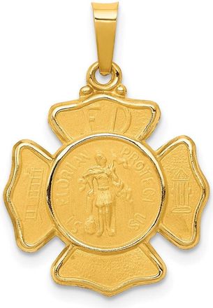 Diamond2Deal 14k Yellow Gold and Satin Hollow St Florian F. D. Badge Medal Pendant