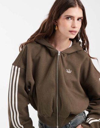 adidas Originals Signature felpa con cappuccio full zip marrone