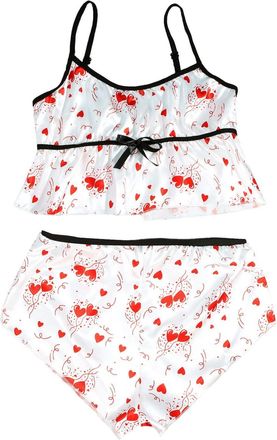 Generic Simple & Comfy Pajama Sets for Women 2024 Ladies Sexy Sleeveless Top Short Sets Lingerie Home Wear Set Fashionable Comfortable Pajama Set Sleepwear Lo