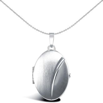 Jewelco London 9ct White Gold Brushed Matte Oval Bean Locket Pendant - JLC110