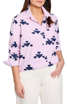 Nic+Zoe Stamped Stripe Stretch Cotton Button-Up Shirt in Pink Multi at Nordstrom Rack, Size 2X