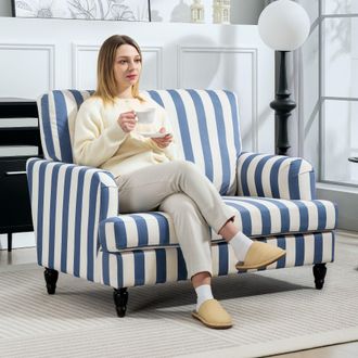 HOMCOM Cuddle Chair with Stripe, Armchair for Living Room, Blue & White
