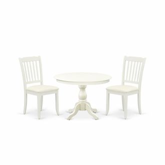 East West Furniture HBDA3-LWH-C 3 Piece Kitchen Set - Linen White Wood Table and 2 Linen White Chairs for Dining Room with Slatted Back - Linen White Finish