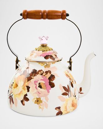 MacKenzie-Childs Wild Rose White 3-Quart Tea Kettle