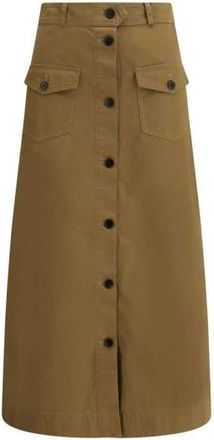 Saint Laurent Midi Rok met Knoopsluiting - Dames - Midirokken - Bruin - S - Rokken